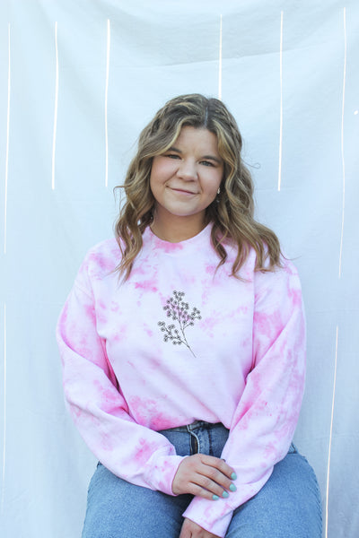 Tie Dye Floral Graphic Crew Neck