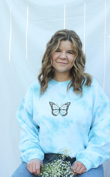 Tie Dye Butterfly Graphic Crew Neck