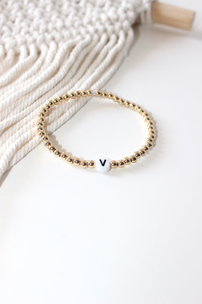 Gold Bead Initial Bracelet