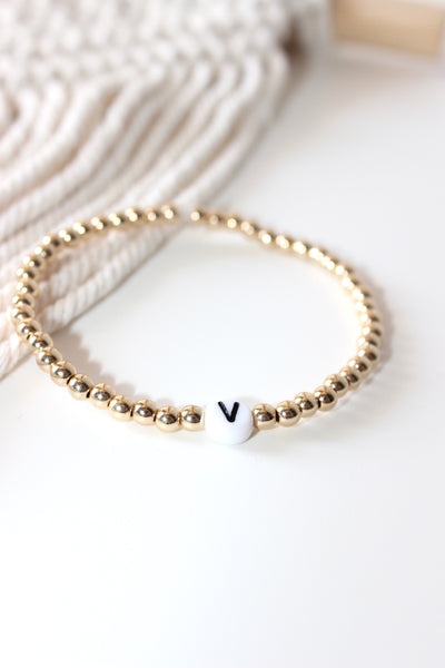 Gold Bead Initial Bracelet
