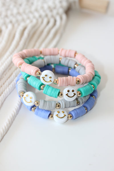 Single Color Segmented White Smiley Face Bracelet