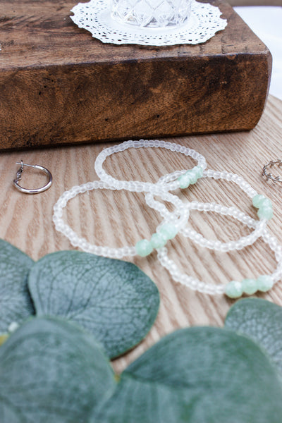 Matte White & Sage Green Beaded Bracelet