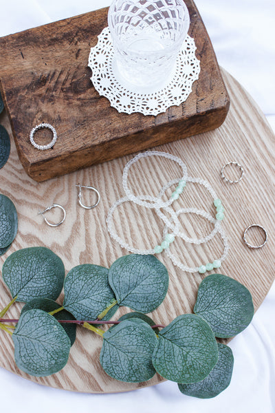 Matte White & Sage Green Beaded Bracelet