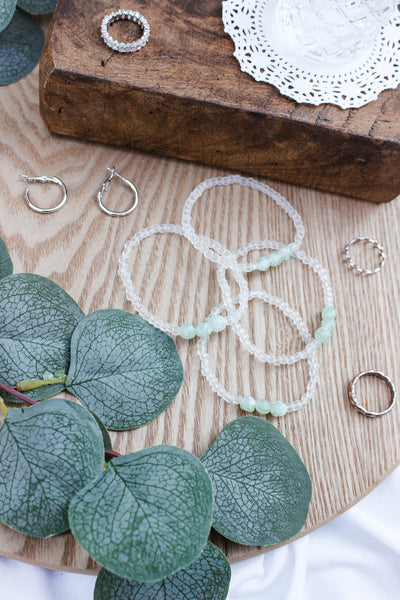 Matte White & Sage Green Beaded Bracelet