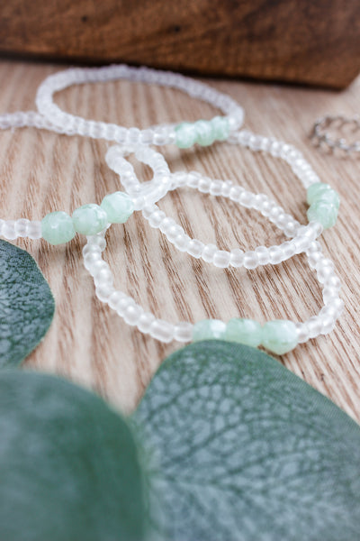 Matte White & Sage Green Beaded Bracelet