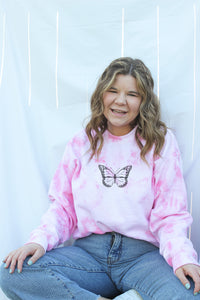 Tie Dye Butterfly Graphic Crew Neck