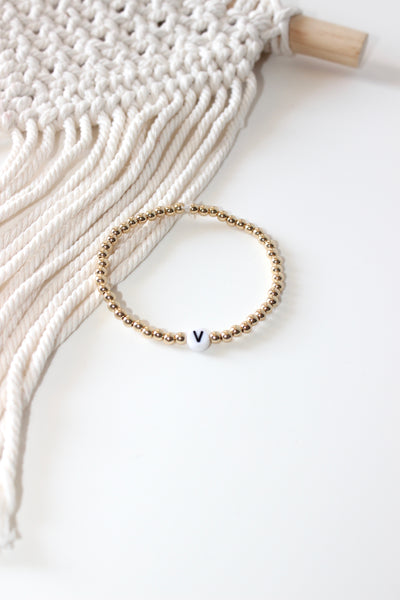 Gold Bead Initial Bracelet